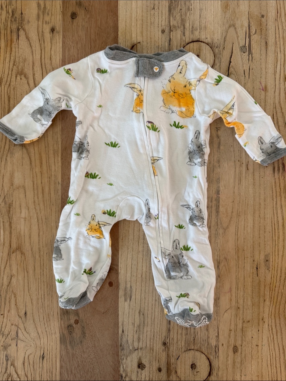 Baby Bunny Print White & Gray One-Piece Pajamas